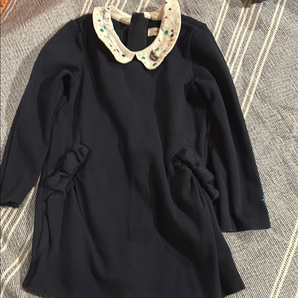 Elegant Navy Kids Dress with Embellished Collar